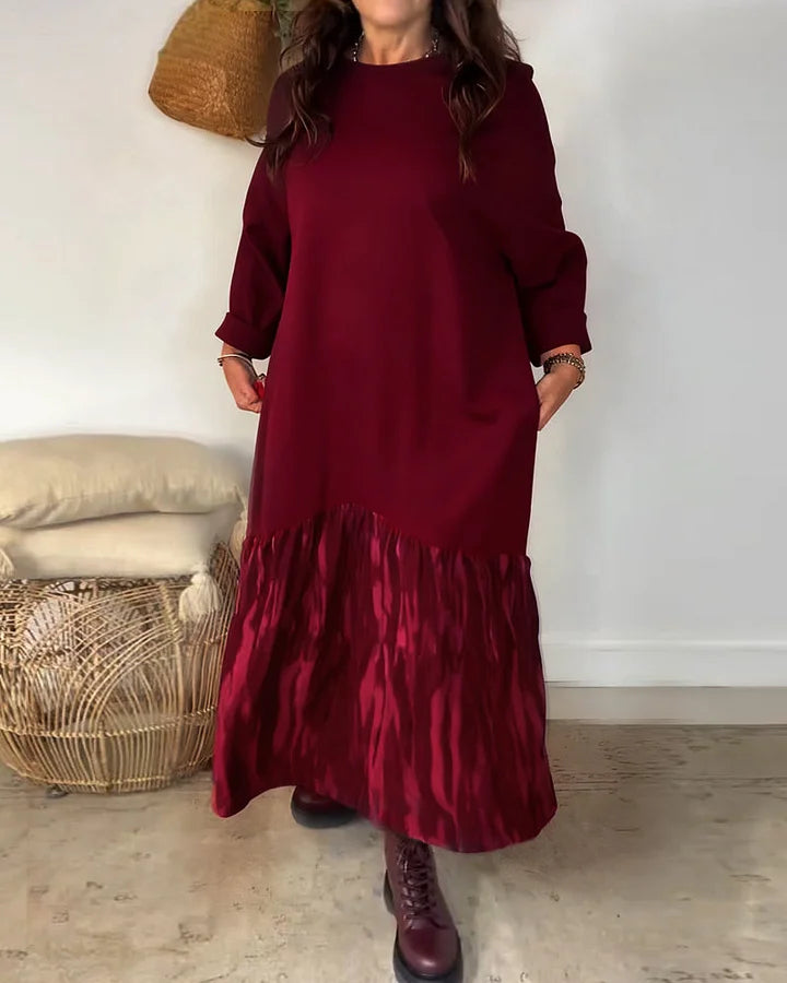 ✨【S-3XL】Damska luźna sukienka z okrągłym dekoltem, ozdobiona nieregularnym patchworkowym nadrukiem, uniwersalna i wygodna do noszenia