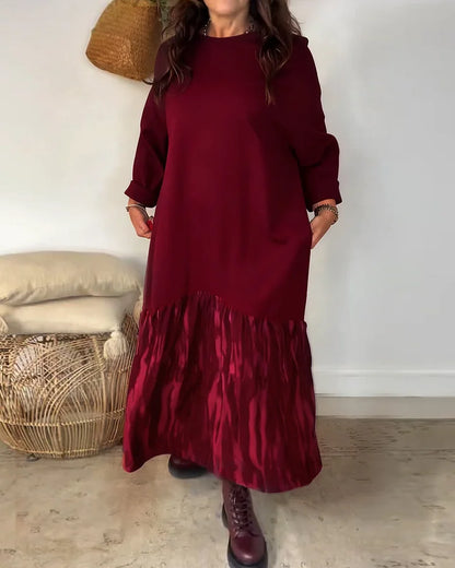 ✨【S-3XL】Damska luźna sukienka z okrągłym dekoltem, ozdobiona nieregularnym patchworkowym nadrukiem, uniwersalna i wygodna do noszenia