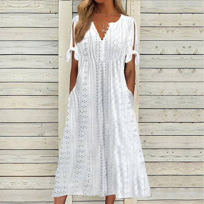 👗【S-5XL】 Jednoduché vypasované prodyšné šaty – univerzální a stylové
