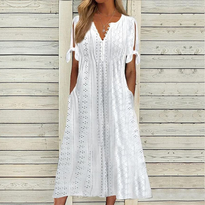 👗【S-5XL】 Jednoduché vypasované prodyšné šaty – univerzální a stylové