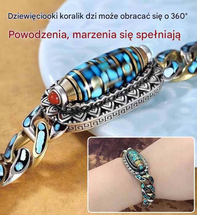 ✨ Bransoletka ze srebra próby 925, retro, sześciocyfrowa, turkusowa, z mantrą, z koralików transferowych