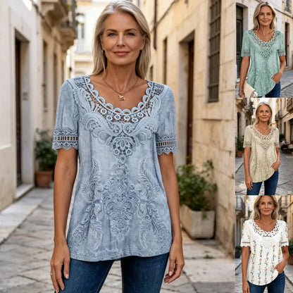 💕Poslední den – sleva 50 %💕【S-6XL】Nové módní pohodlné prodyšné dámské krajkové tričko s přiléhavým střihem