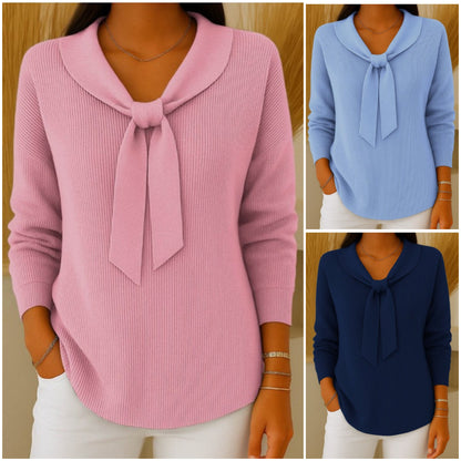 ✨Super wygodne w noszeniu💕【S-2XL】Sweter damski w jednolitym kolorze z wiązaniem i długim rękawem, swobodny i luźny