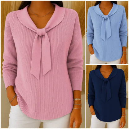 🎀🌟【S-2XL】Ženski enobarvni pulover z dolgimi rokavi in detajlom za zavezovanje