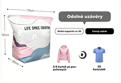 👕📦【5 kusů v sadě!】Vakuové kompresní úložné sáčky na oblečení – bez pumpy | Zesílené provedení s dvojitým těsnicím zipem,dobírka