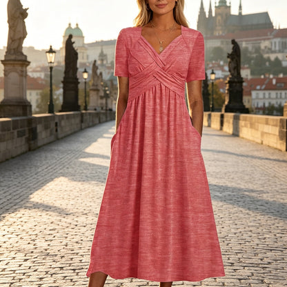 ⏳ Utolsó nap -50% kedvezmény【S-3XL】Tiszta színű, hétköznapi divatos közepes hosszúságú ruha