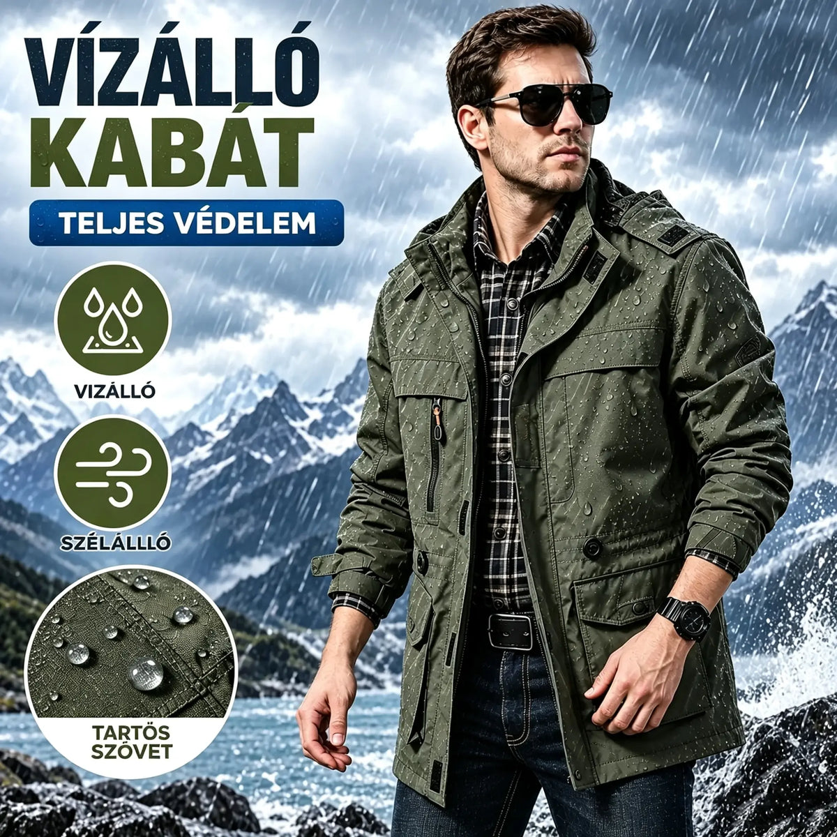 ⏳ Utolsó nap – 50% kedvezmény 🔥【M–5XL】Új, kiváló minőségű férfi őszi-téli kabát, vízálló és szélálló, több zsebbel