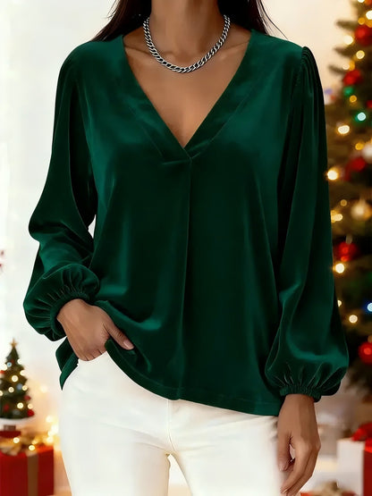 🥰 [S-3XL] Κομψό βελούδινο τοπ με V λαιμόκοψη, μοντέρνο και άνετο