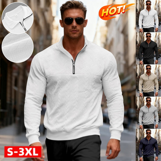 🧥【S-3XL】Męska żakardowa bluza z wysokim kołnierzem na jesień i zimę, luźna i casualowa bluza/kurtka z półzamkiem, w rozmiarówce europejskiej