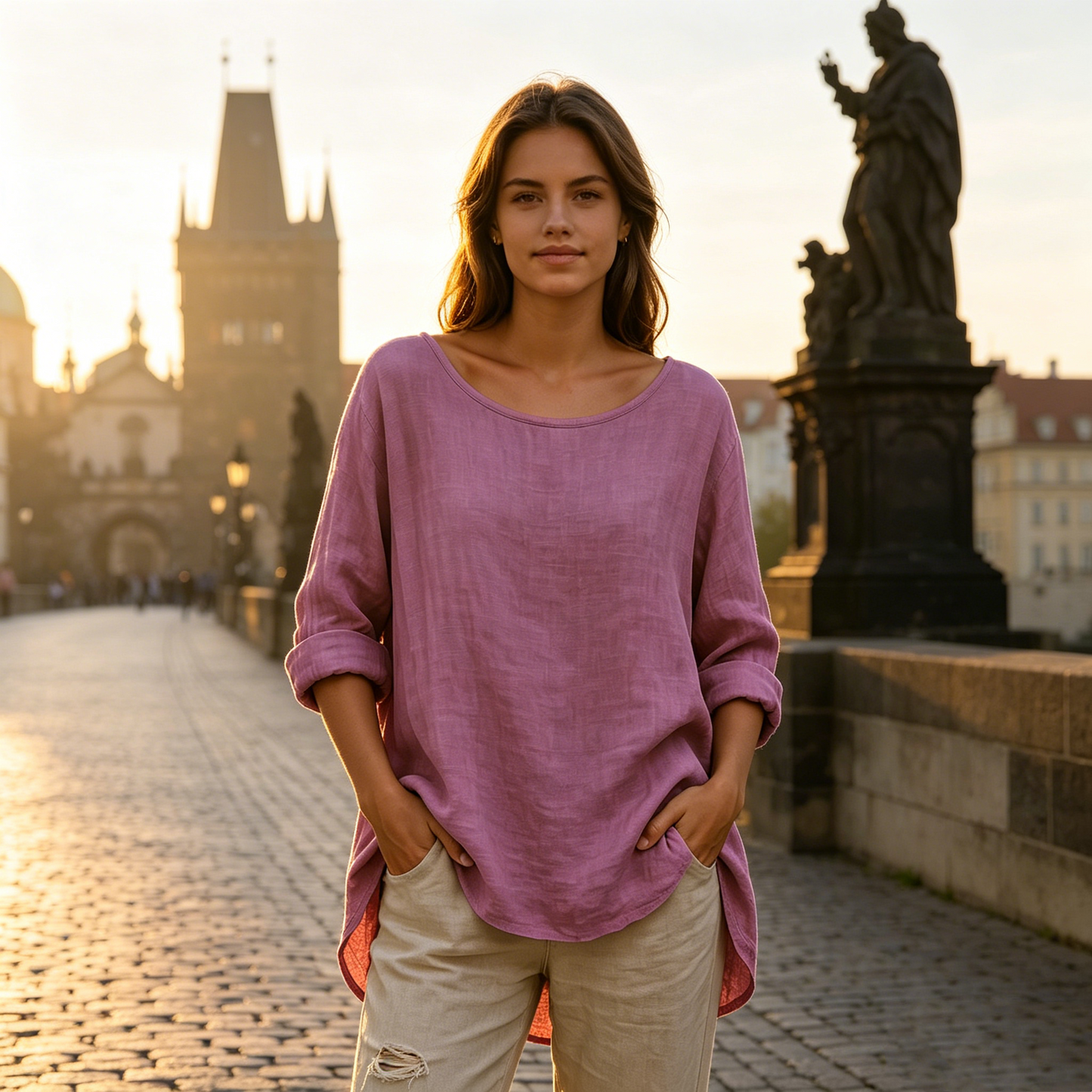 ✨【S–3XL】Stylové bavlněné a lněné tričko s kulatým výstřihem, jednoduché a ležérní, prodyšné a univerzální