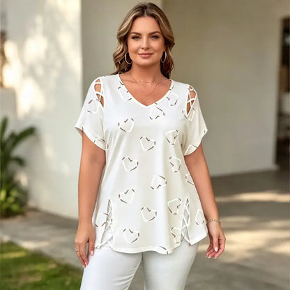 👚Poslední den slevy 50 % ✨【S-5XL】Letní módní tričko s potiskem, výstřihem do V a krátkým rukávem – prodyšné, pohodlné a zeštíhlující.