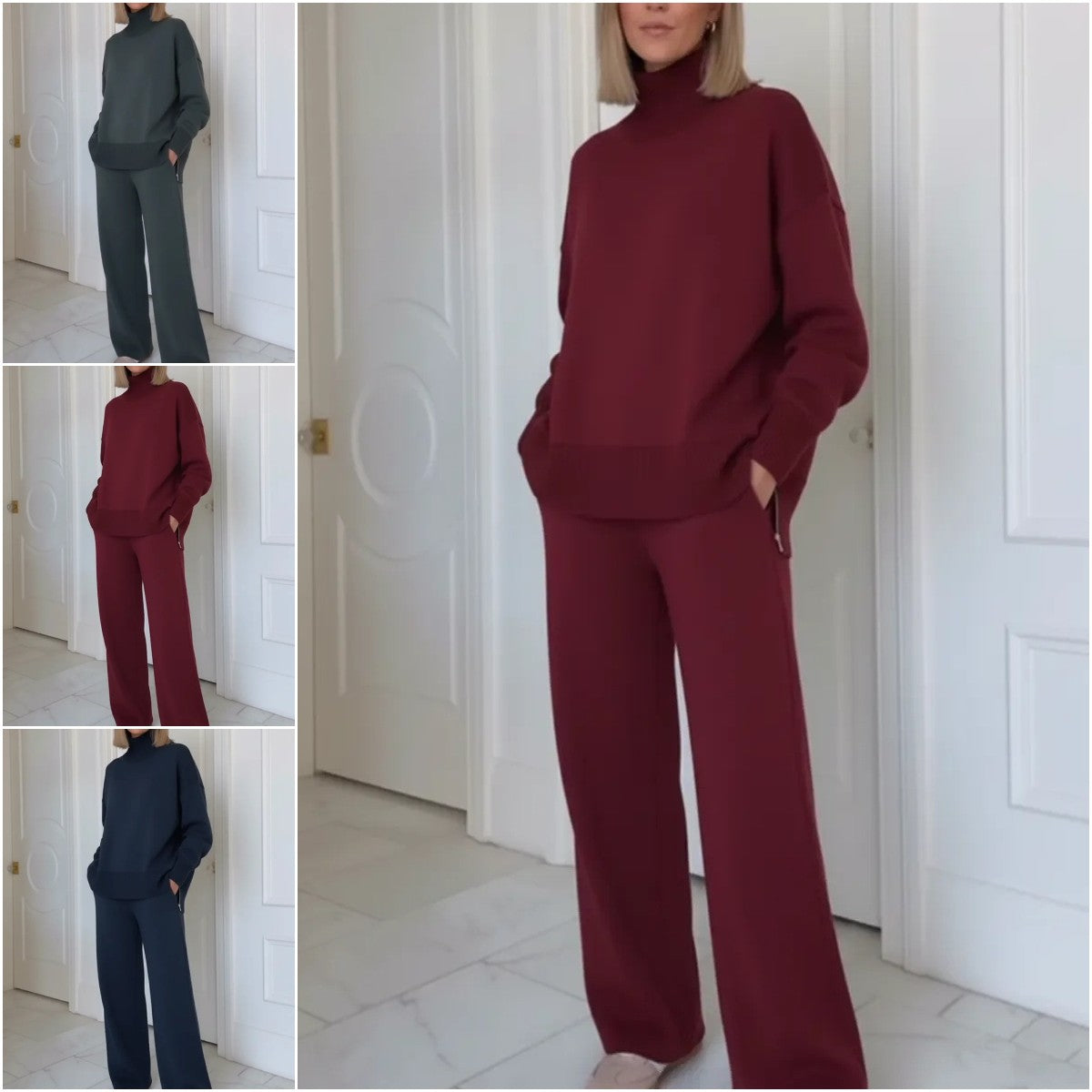 👚👖Ženski jednostavni pleteni komplet s dolčevitom (S-3XL)