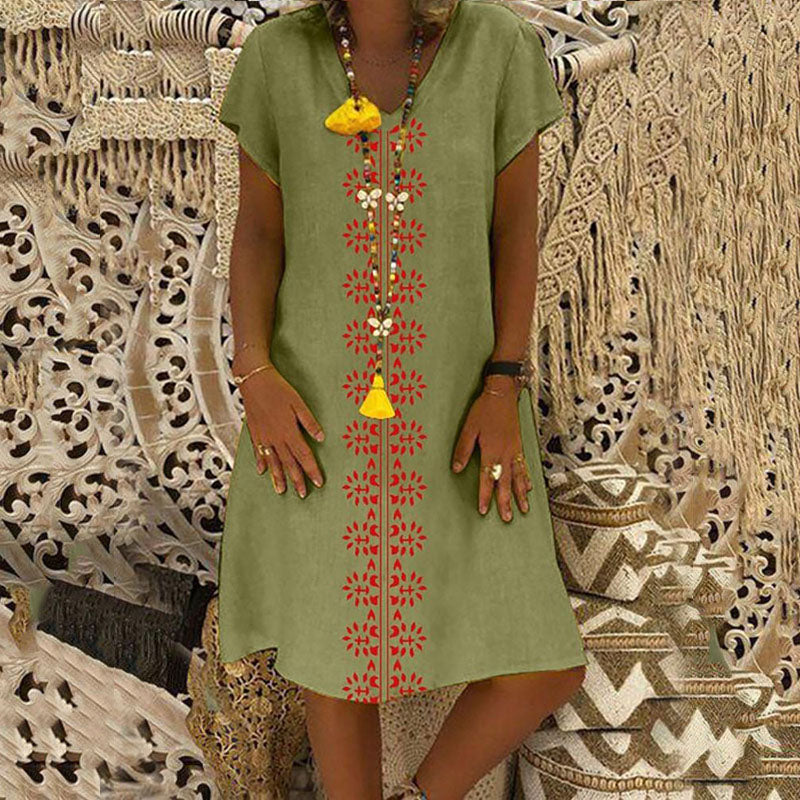👗【S-5XL】Pamučna haljina s V-izrezom  3684065