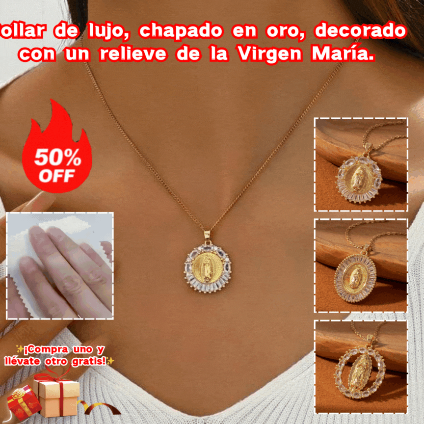 ⏳Último día: 50% de descuento✨Collar de lujo, collar dorado con diseño en relieve de la Virgen María