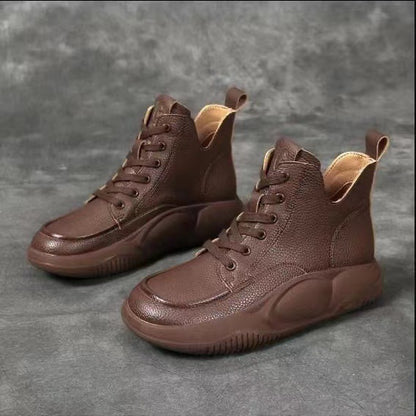 36-41【Модел 2025】Класически ретро къси ботуши от телешка кожа за спорт и ежедневно носене, дебела подметка тип „мартиниз“, удобни и ненатоварващи краката