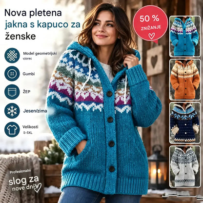 🔥Zadnji dan – 50 % popust🔥【S–5XL】✨Nova pisana pletena jakna s kapuco za jesen/zimo