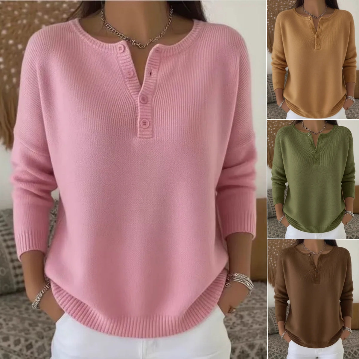 💟 Ostatni dzień: 50% zniżki ✨【S-2XL】Damski jednokolorowy sweter z dekoltem V, luźny i casualowy