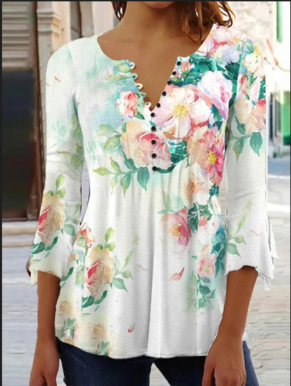 😍 Poslední den – sleva 50 %! ⏳ [S-5XL] Stylové dámské tričko s V výstřihem a potiskem