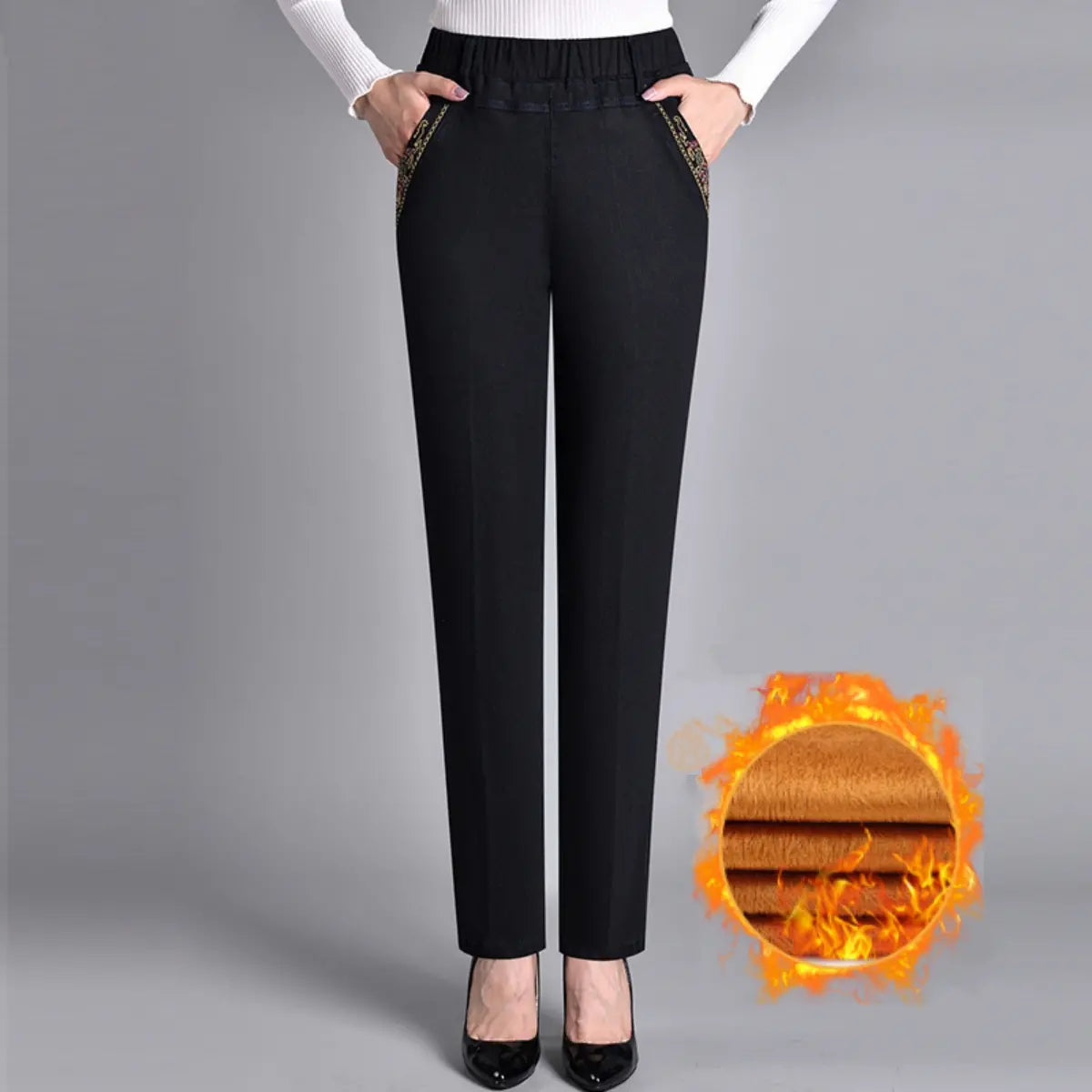 🔥👖 Zadnji dan – 50 % popust 【L–5XL】 Nove ženske ležerne elastične kavbojke ravnega kroja s toplo podlogo za jesen in zimo, tople in udobne ✨