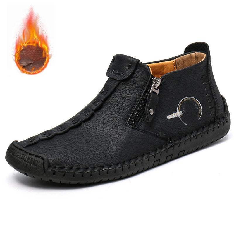 🥾Popolnoma ročno izdelani moški škornji Martens iz pravega usnja 【38–48】, s pernato podlogo in zadrgo – topli, udobni in elegantni, primerni za nošenje jeseni in pozimi.