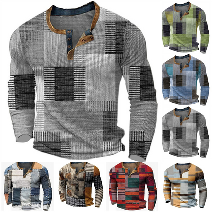 🔥 Envío rápido【S-4XL】👔 Nueva colección de camisas para hombre con estampado, de manga larga, estilo relajado Henry, disponibles en varios colores.