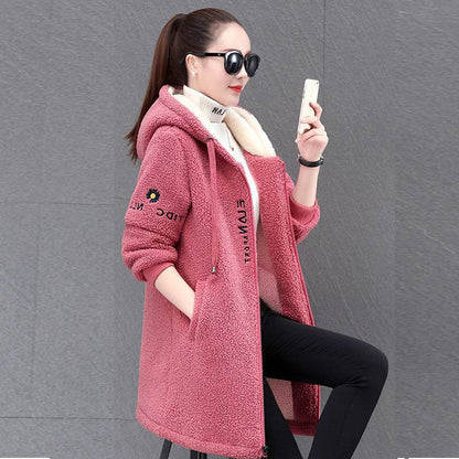 🥰【M-4XL】Nova modna zimska srednje duga ženska jakna od debele i tople koraljne tkanine
