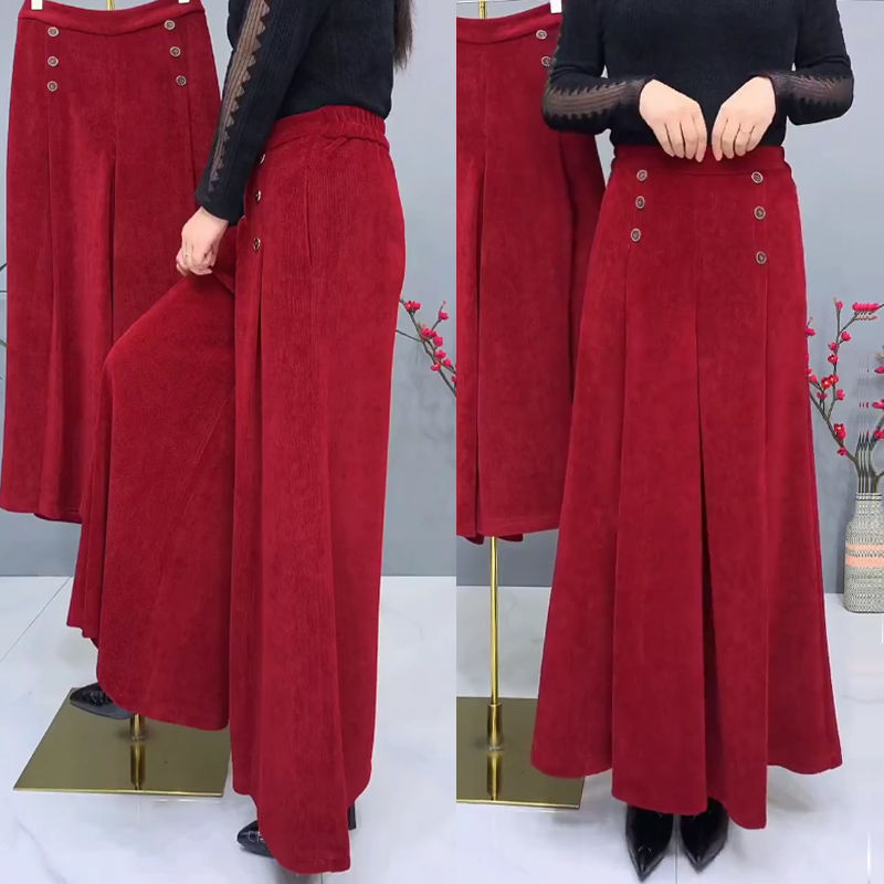 ✨Zadnji dan 50% popusta🤩【XL-4XL】Debele i tople vunene culottes hlače😚 široke i rastezljive hlače sa širokim nogavicama