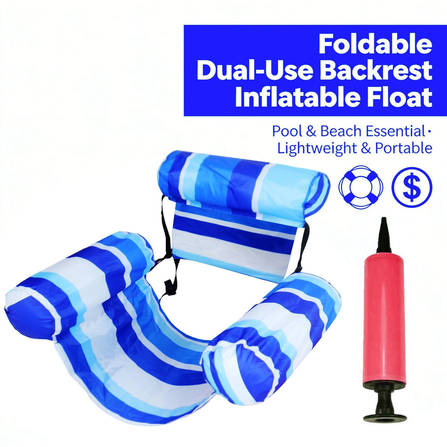 📢 Platba na dobírku – doprava zdarma 💦 Skládací nafukovací plovoucí lehátko s opěradlem + nafukovací pumpa 🏊