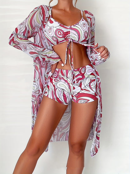 【S–XL】👙 Lehké a pohodlné módní třídílné plavky s potiskem, na výběr z více barev