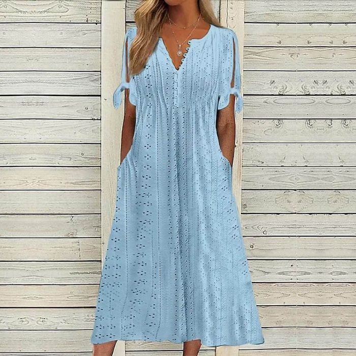 👗【S-5XL】 Jednoduché vypasované prodyšné šaty – univerzální a stylové