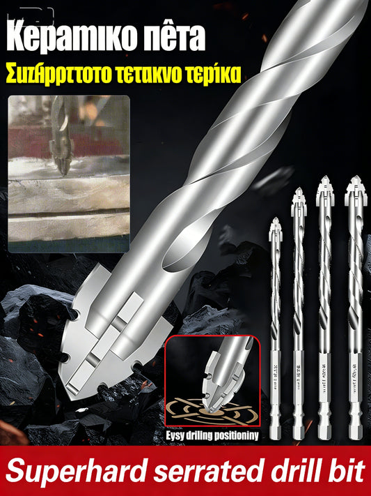 【6+8+10+12mm】Τρυπάνι εκκεντρικό με τετράπλευρη οδόντωση, κατάλληλο για ξηρή διάτρηση σε πλακάκια, σκυρόδεμα, μάρμαρο και γυαλί