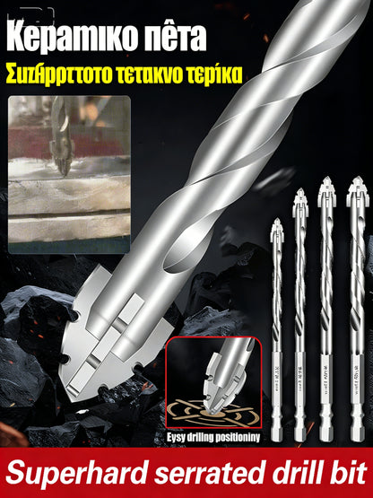 【6+8+10+12mm】Τρυπάνι εκκεντρικό με τετράπλευρη οδόντωση, κατάλληλο για ξηρή διάτρηση σε πλακάκια, σκυρόδεμα, μάρμαρο και γυαλί