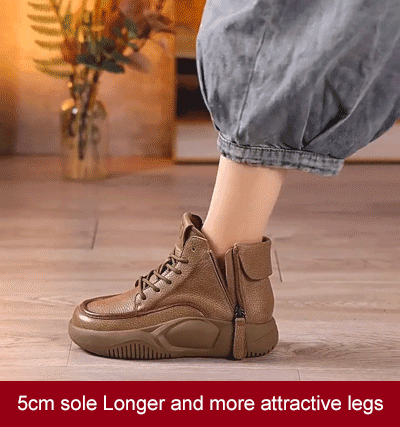 36-41【Модел 2025】Класически ретро къси ботуши от телешка кожа за спорт и ежедневно носене, дебела подметка тип „мартиниз“, удобни и ненатоварващи краката