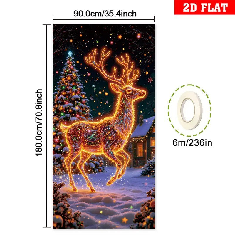 🎅【Compra uno y llévate otro】🎄 Pancarta navideña fluorescente UV para puerta/fondo/decoración para fiestas navideñas/tela decorativa navideña colgante