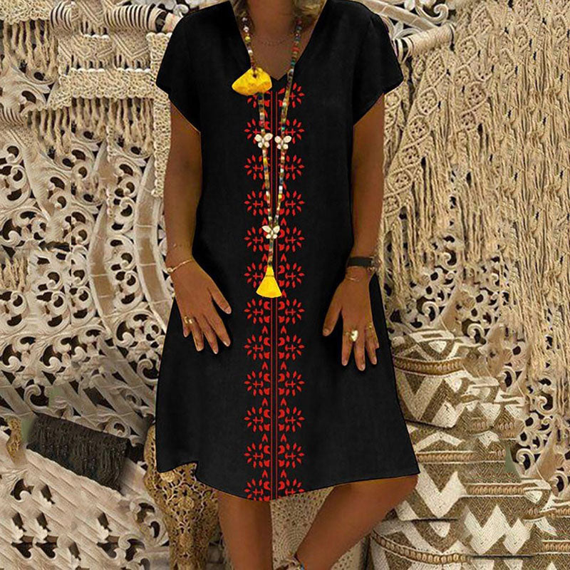 👗【S-5XL】Pamučna haljina s V-izrezom  3684065