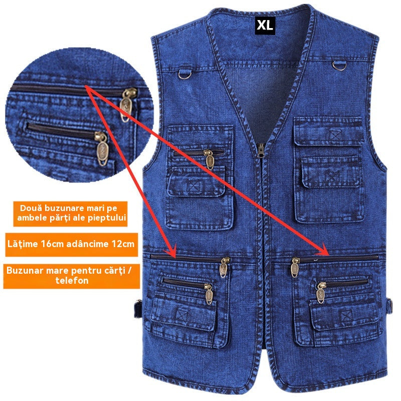 🔥👔【XL-7XL】Muški traper prsluk s više džepova.