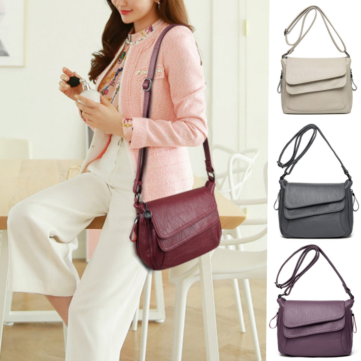 ✨👜 Este elegante bolso de hombro está hecho de cuero suave de alta calidad, ideal para salidas diarias y cómodas.