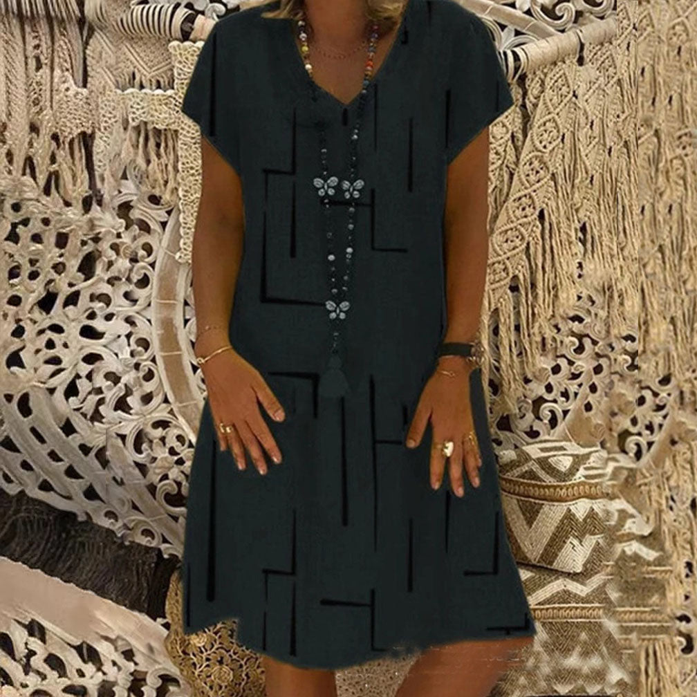 👗【S-5XL】Potištěné bavlněné šaty s výstřihem do V