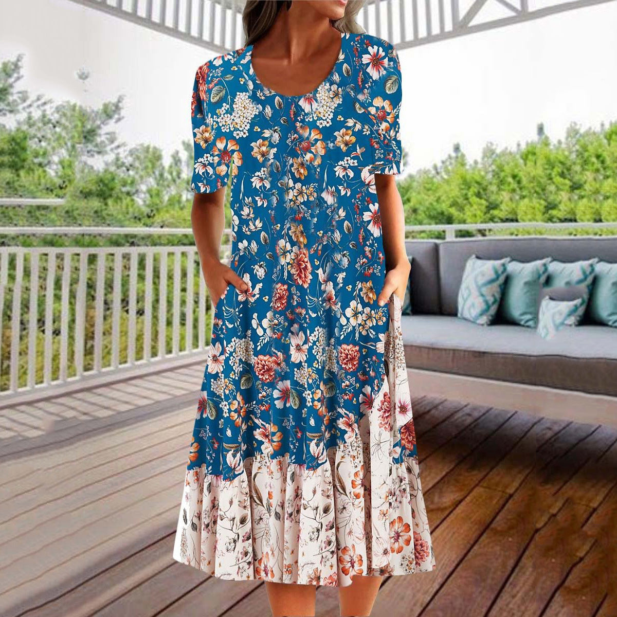 😍 Letní hit【S–3XL】2026 Volné letní šaty s kulatým výstřihem a potiskem, prodyšné, pohodlné a snadno kombinovatelné