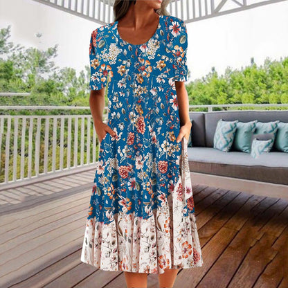 😍 Letní hit【S–3XL】2026 Volné letní šaty s kulatým výstřihem a potiskem, prodyšné, pohodlné a snadno kombinovatelné