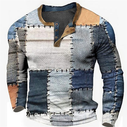 🔥【50% kedvezmény】👔【S-4XL】 Férfi hosszú ujjú mintás pólóKényelmes és könnyen kombinálható hétköznapi viselet