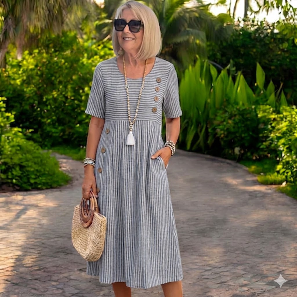 ✨【S-2XL】✨ Vestido midi a rayas ligero y vaporoso
