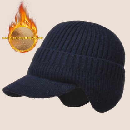 🔥 Gorro de punto cálido de invierno para hombre con orejeras,Versión normal / Versión con forro cálido