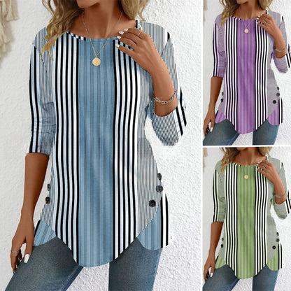 💕Speciální nabídka na letní novinky【S-3XL】Letní nová dámská pruhovaná volnočasová halenka, prodyšná a pohodlná, ideální volba na léto.