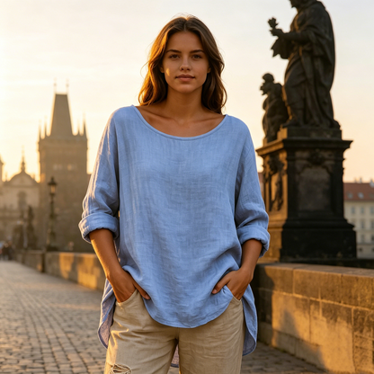 ✨【S–3XL】Stylové bavlněné a lněné tričko s kulatým výstřihem, jednoduché a ležérní, prodyšné a univerzální