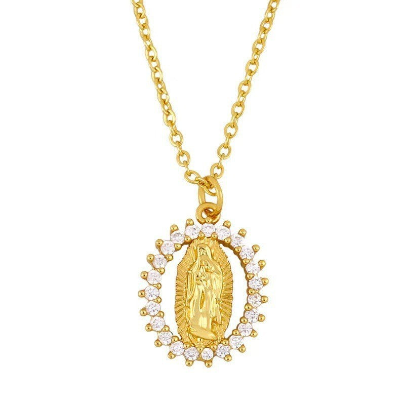 ⏳Último día: 50% de descuento✨Collar de lujo, collar dorado con diseño en relieve de la Virgen María