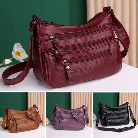 👜 Νέα ρετρό τσάντα χιαστί από μαλακό δέρμα, μεγάλης χωρητικότητας με πολυεπίπεδο σχεδιασμό