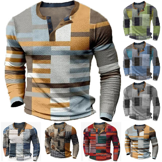 🔥 Envío rápido【S-4XL】👔 Nueva colección de camisas para hombre con estampado, de manga larga, estilo relajado Henry, disponibles en varios colores.