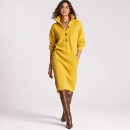 🤗 Zadnji dan – 50 % popust 🔥【S–3XL】 Nove elegantne pletene obleke z ovratnikom v evropskem in ameriškem slogu