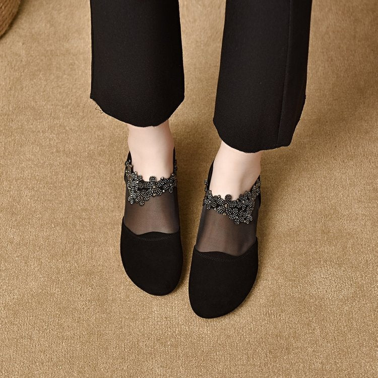 ✨【35-41】Nové elegantní kotníkové boty s prodyšnou síťovinou a nízkým podpatkem
